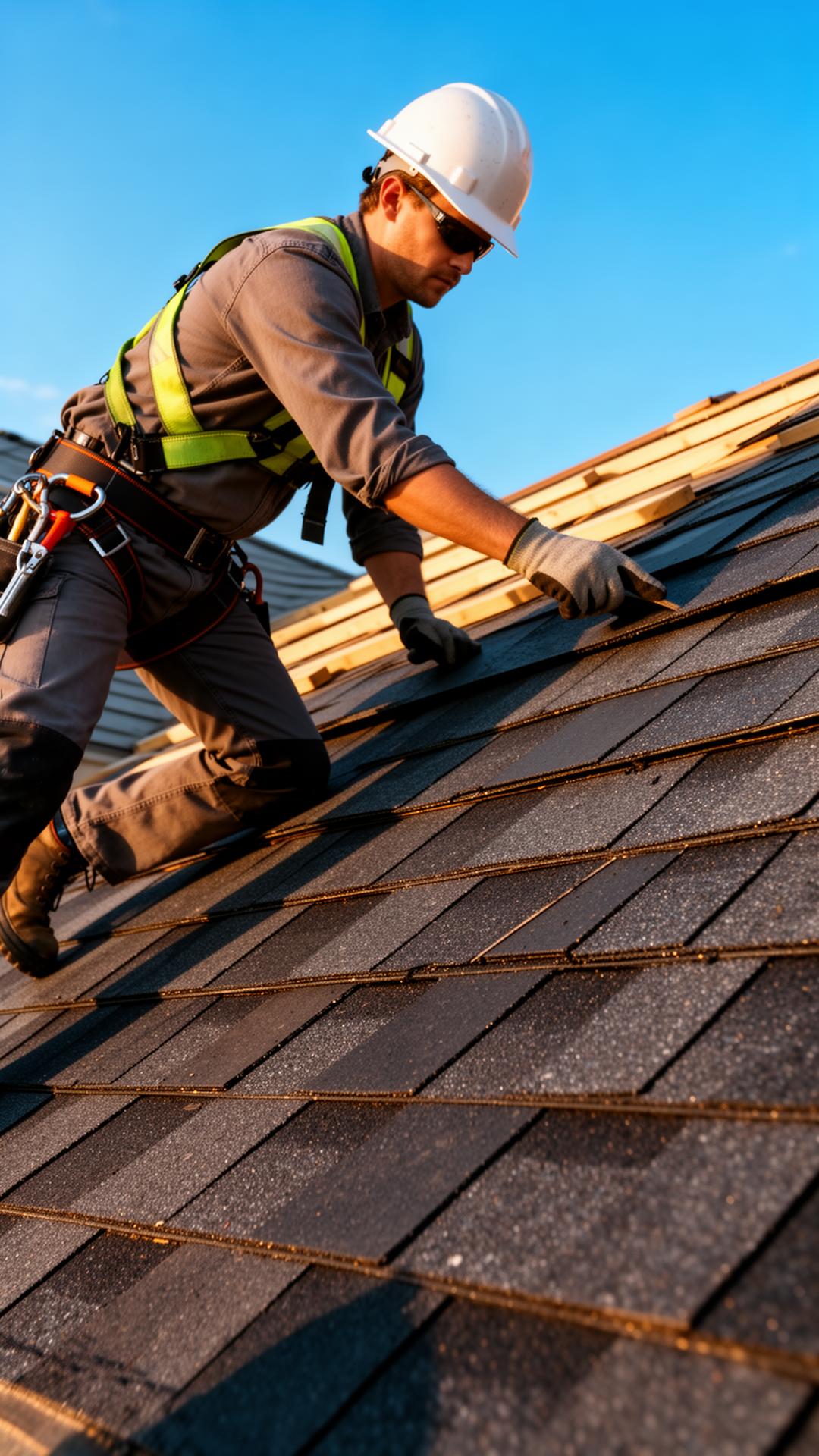Davis Construction roofer installing architectural shingles
